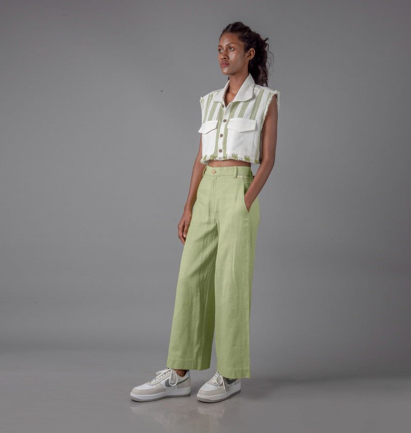Buy RSVP by Nykaa Fashion Olive Green High Waist Wide Leg Pants Online